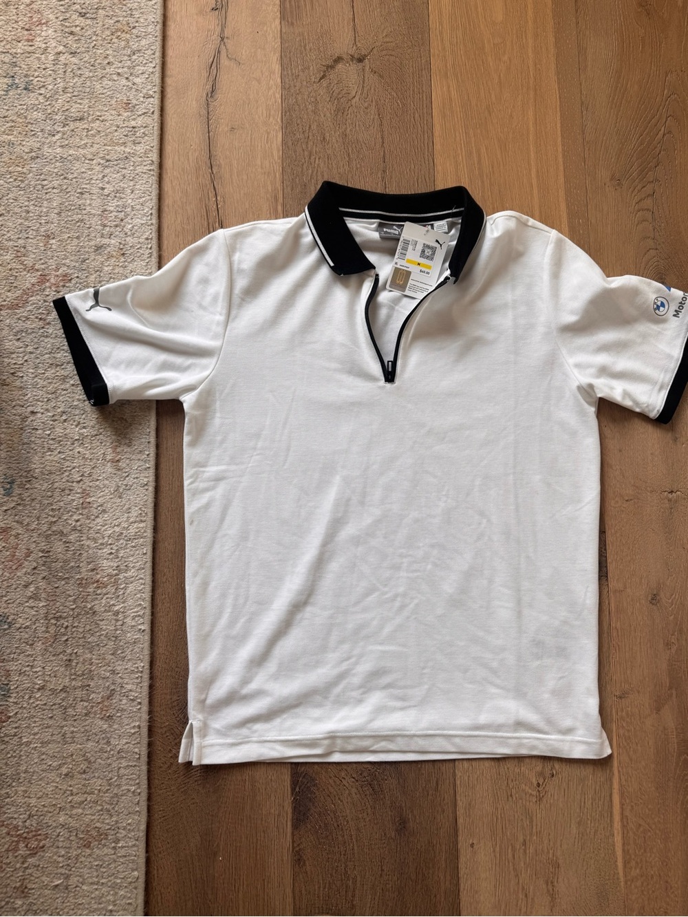 Puma BMW White Polo with Black Collar and Sleeve Trim